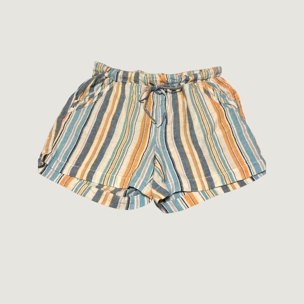 Briggs Womens Linen Blend Striped Drawstring Shorts Blue Orange Multi Size M